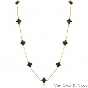 Van Cleef & Arpels Yellow Gold and Onyx Pure Alhambra Necklace ARB13700